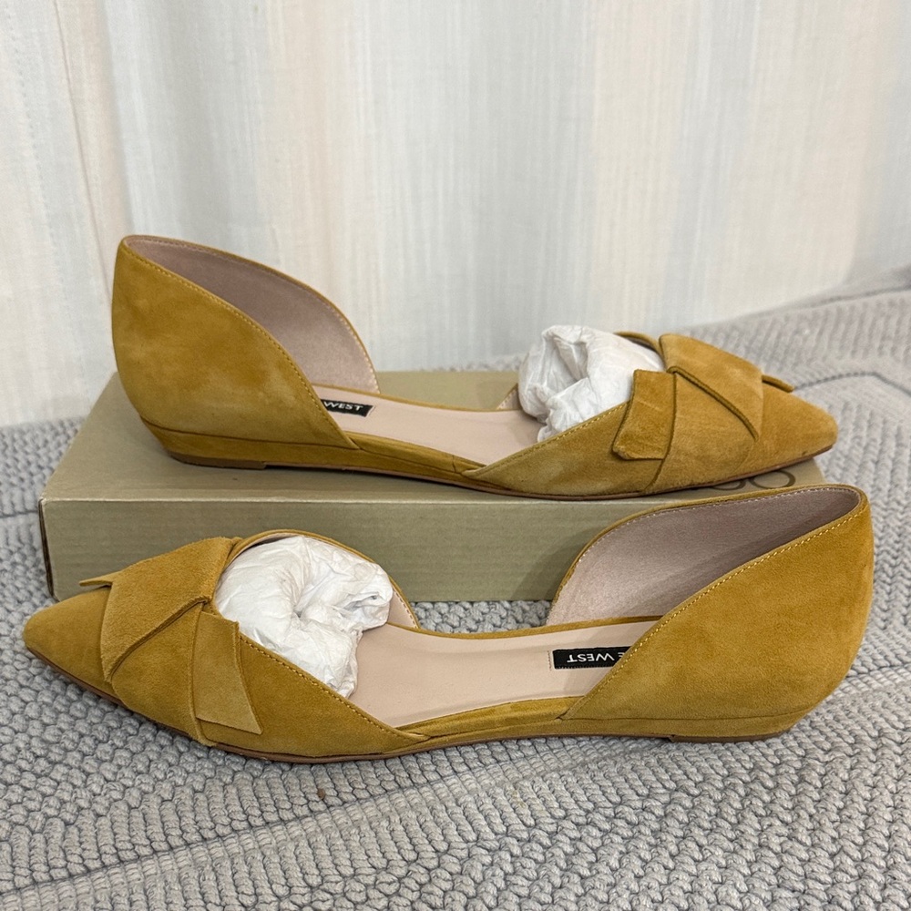 Nine West Mustard Yellow Leather Suede Loafers Sz 11